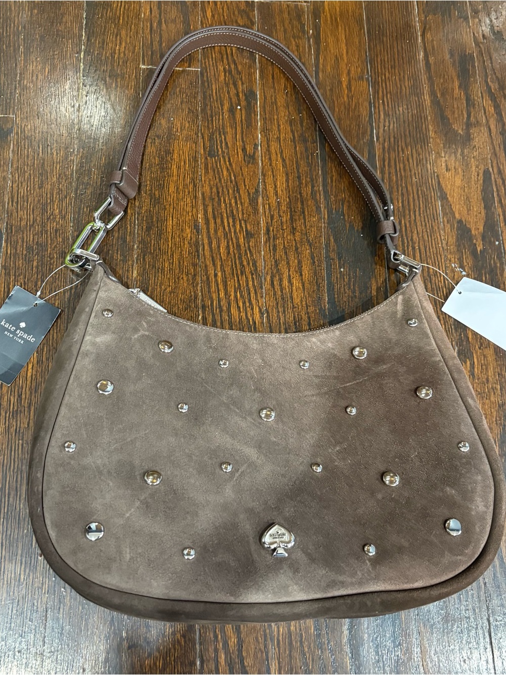 kate spade Taupe Suede Studded Hobo Shoulder Bag